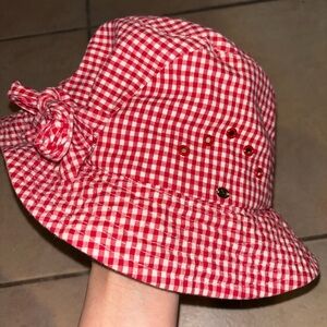 Betmar Red Gingham Checkered Bucket Hat with Bow